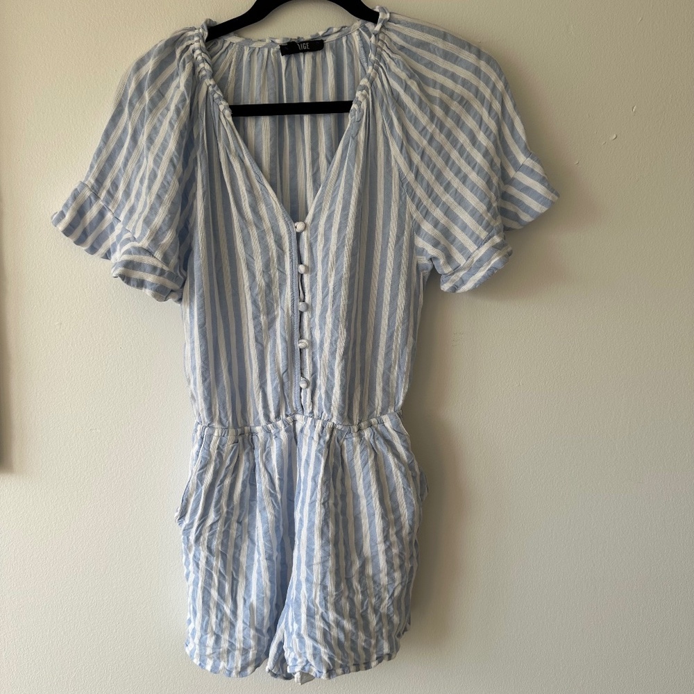 PAIGE Women's Harmony Romper Striped Button Up Ruffle sleeve Rayon Size S